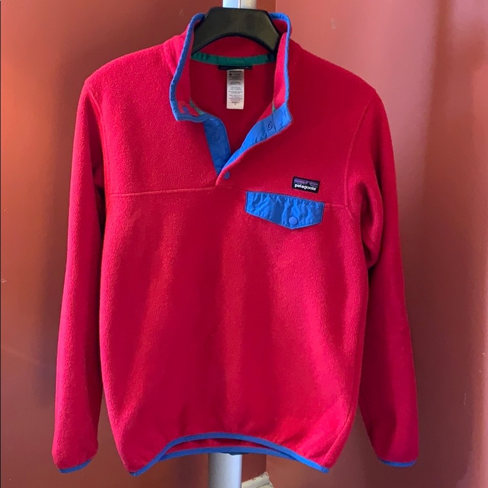 Women’s Patagonia Snap T pullover, red & blue, XS